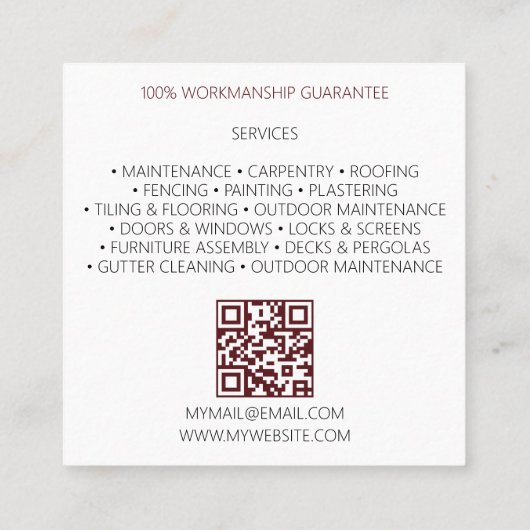 QRコード建築大工モダンプロフェッショナル スクエア名刺 (裏面)