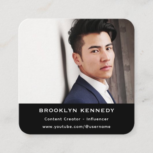 QRコード後を追自分コンテンツ作成者インフルエンサー写真 スクエア名刺 (正面)