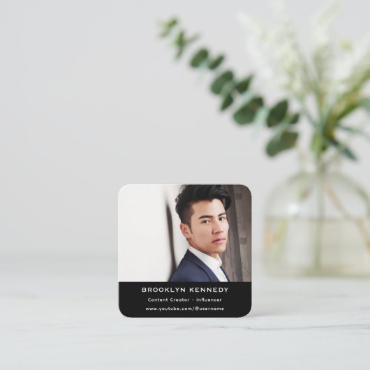 QRコード後を追自分コンテンツ作成者インフルエンサー写真 スクエア名刺 (スタンド正面)