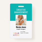 QRコード従業員フォトティール（緑がかった色）バッジ バッジ (正面)