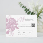 QRコード応答カード付きピンクのバラ 出欠カード (スタンド正面)