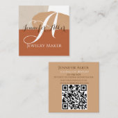 QRコード手作りジュエリー手書きモノグラム スクエア名刺 (正面/裏面)