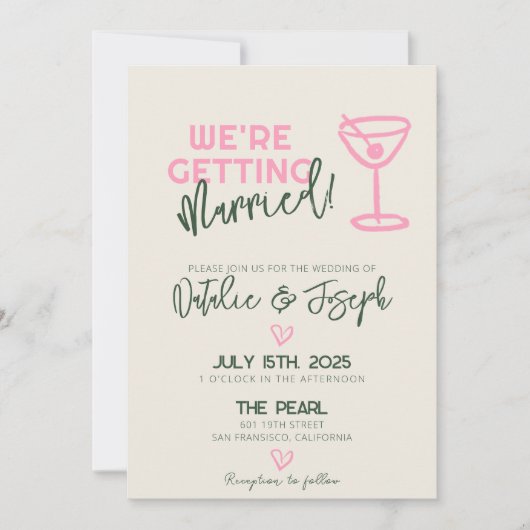 QRコード手書きお洒落夏結婚の 招待状 (正面)