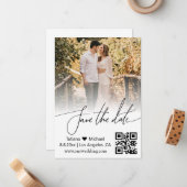 qrコード手書きカップルの写真の保存日付 ノートカード (正面/裏面インサイチュ)