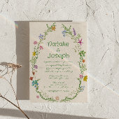 QRコード手書きカラフルフローラリース結婚 招待状