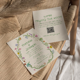 QRコード手書きカラフルフローラリース結婚 招待状