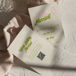 QRコード手書きカラフルレトロファンキー結婚の 招待状