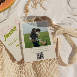 QRコード手書きカラフルレトロ写結婚真 招待状