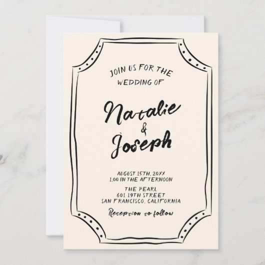 QRコード手書きスクラユニークブ予測できな結婚ズ 招待状 (正面)