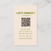 QRコード手書き緑のはっきりしたレトロファンキーフローラ 名刺 (裏面)