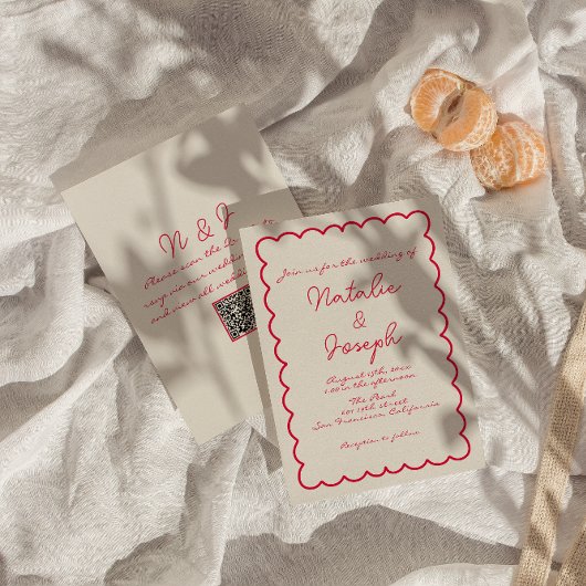 QRコード手書カラフルユニークレトロ結婚s 招待状