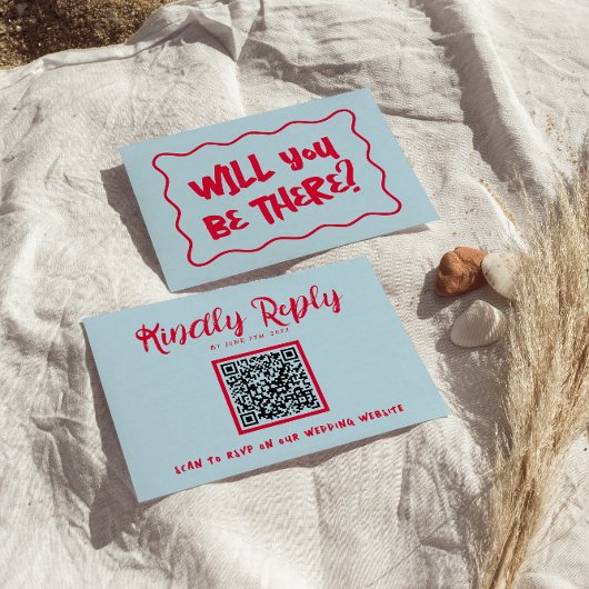 QRコード手書カラフルレトロ明結婚るい 出欠カード