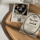 QRコード手書モダンヴィンテージ結婚写真 招待状