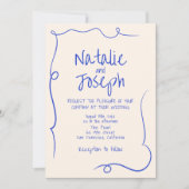 QRコード手書写真描モダン結婚s 招待状 (正面)