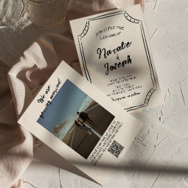 QRコード手書書きの写真モダン結婚の 招待状