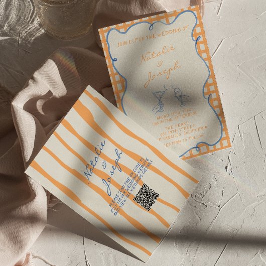 QRコード手絵を描指お洒落カラフル結婚s 招待状