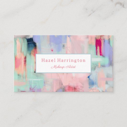 QRコード抽象芸術名刺ピンクかわいらし色 名刺 (正面)