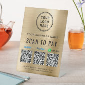 QRコード支払ロゴ金ゴールド 台座サイン (インサイチュ)