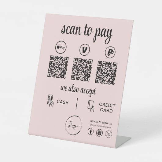 QRコード支払 – ビジネスロゴを支払うスキャン 台座サイン (正面)