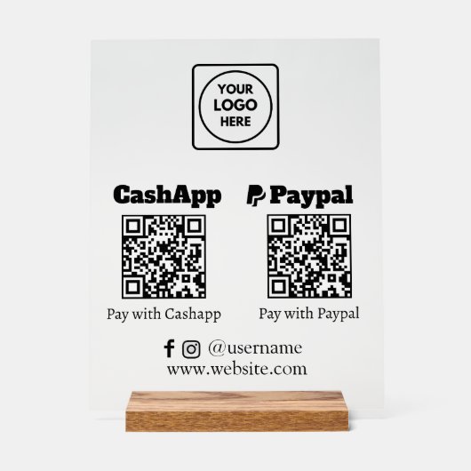 QRコード支払 | CashApp PayPal Scan-to-Payロゴ アクリルサイン (正面)