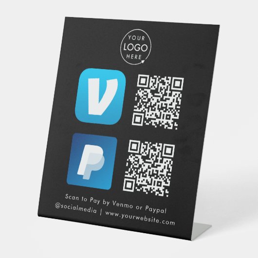 QRコード支払 | Venmo & Paypalスキャンしてブラックを支払う 台座サイン (正面)