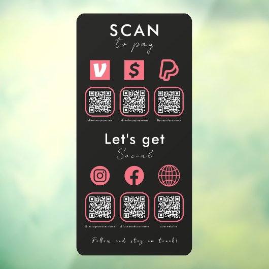 QRコード数々のスキャンしてソーシャルメディアのブラックピンクを支払う ウィンドウサイン (シート3)