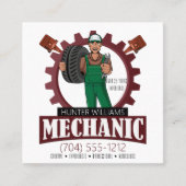 QRコード整備士自動修理保守鋼 スクエア名刺 (正面)