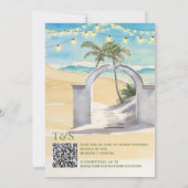 QRコード日付の保存ビーチ結婚式先 招待状 (裏面)