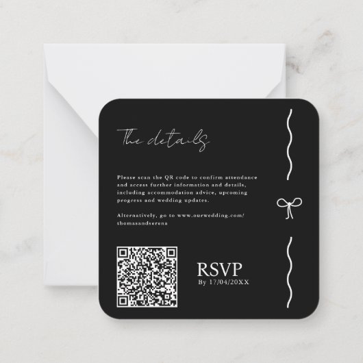 QRコード日付の保存白黒曲線弓 ノートカード (裏面)