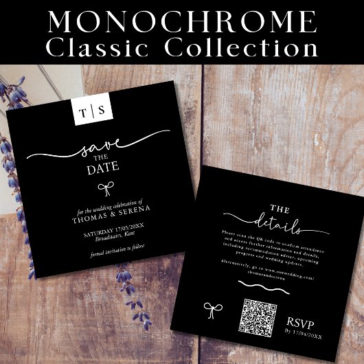 QRコード日付の保存白黒曲線弓 ノートカード