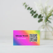 QRコード明るいネオンモダンソーシャルメディア 名刺 (スタンド正面)