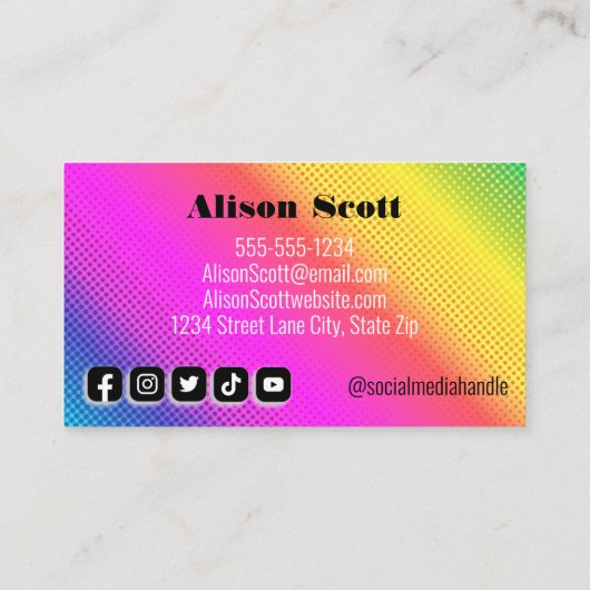 QRコード明るいネオンモダンソーシャルメディア 名刺 (裏面)