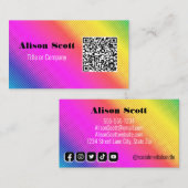 QRコード明るいネオンモダンソーシャルメディア 名刺 (正面/裏面)