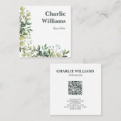 QRコード植物枠離れ白 スクエア名刺 (正面/裏面)