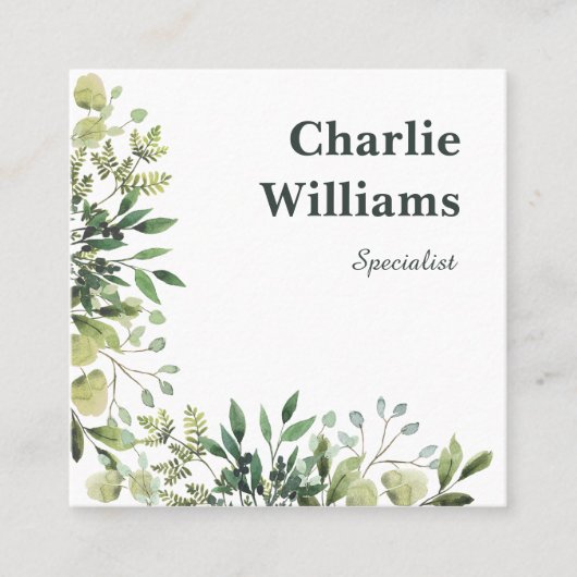 QRコード植物枠離れ白 スクエア名刺 (正面)