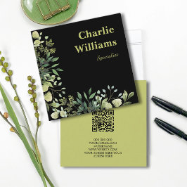 QRコード植物枠離れ黒 スクエア名刺