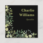 QRコード植物枠離れ黒 スクエア名刺 (正面)