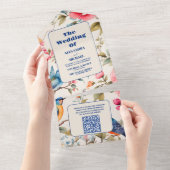 QRコード水彩鳥牡丹チノワセリーガーデン オールインワン招待状 (貼ってはがせる)