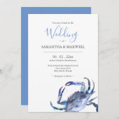 QRコード水色カニ付き結婚式招待状 招待状 (正面/裏面)