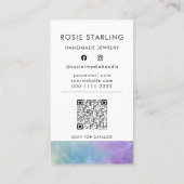 QRコード水色ジュエリーロゴ縦線 名刺 (裏面)