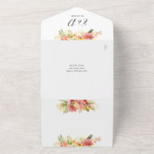 QRコード水色フローラハートスクリプト結婚の オールインワン招待状 (外側)