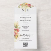 QRコード水色フローラモノグラム結婚ズ オールインワン招待状 (内側)