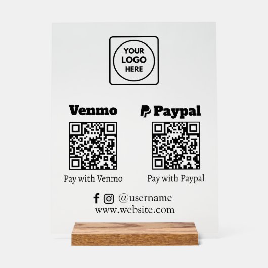 QRコード決済 | Venmo & PayPal デジタル決済サイン アクリルサイン (正面)