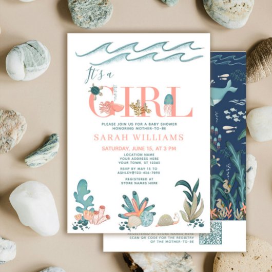 QRコード海の赤ちゃんシャワーの下の女の子 招待状