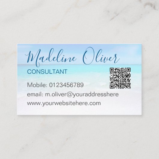 QRコード海ビーチシートラベルアクアブルースタイリッシュ 名刺 (裏面)