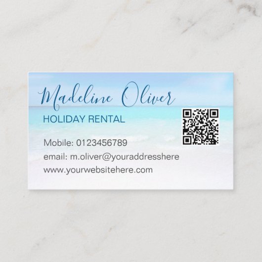 QRコード海ビーチホリデーレンタルブルースタイリッシュ 名刺 (裏面)