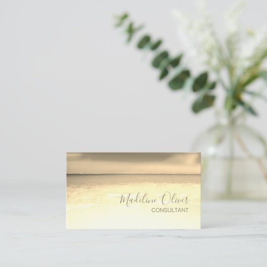 QRコード海ビーチ海旅ヴィンテージ写真 名刺 (スタンド正面)