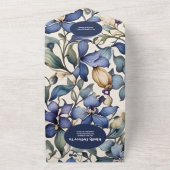 QRコード海軍ライトブルー水色フローラ結婚ズ オールインワン招待状 (外側)