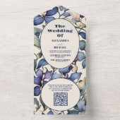 QRコード海軍ライトブルー水色フローラ結婚ズ オールインワン招待状 (内側)