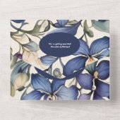 QRコード海軍ライトブルー水色フローラ結婚ズ オールインワン招待状 (裏面)